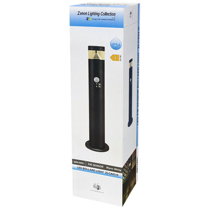 3W LED PIR Sensor Bollard Outdoor Garden Light Black Stainless Steel 3000K IP54 - Energy Light Bulbs - Free delivery on all orders