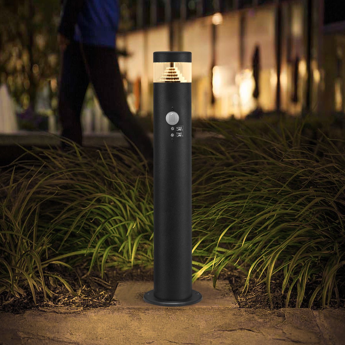 3W LED PIR Sensor Bollard Outdoor Garden Light Black Stainless Steel 3000K IP54 - Energy Light Bulbs - Free delivery on all orders