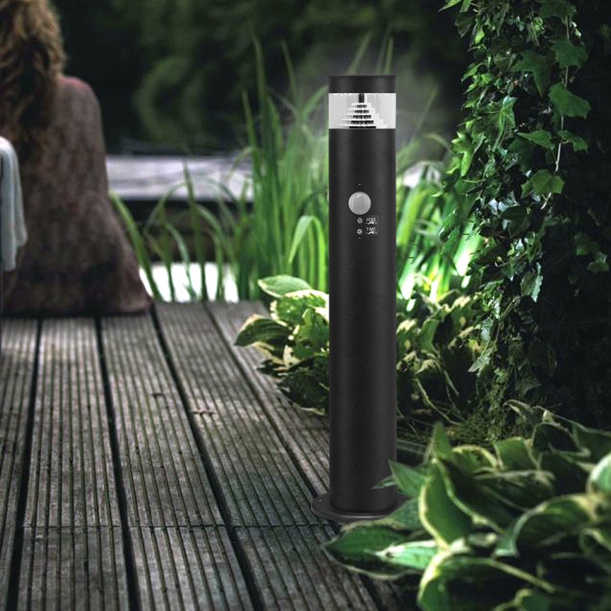 3W LED PIR Sensor Bollard Outdoor Garden Light Black Stainless Steel 6500K IP54 - Energy Light Bulbs - Free delivery on all orders