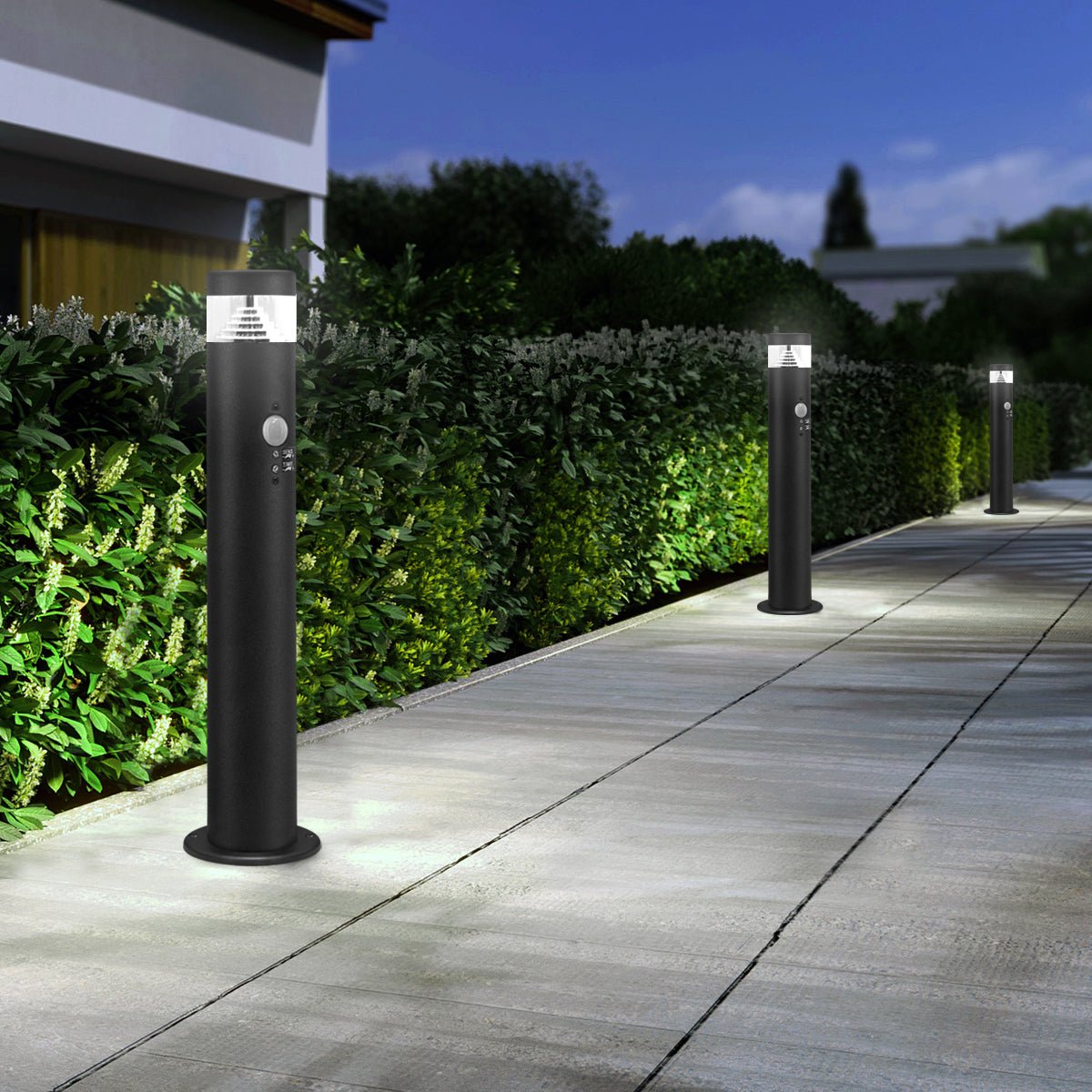 3W LED PIR Sensor Bollard Outdoor Garden Light Black Stainless Steel 6500K IP54 - Energy Light Bulbs - Free delivery on all orders
