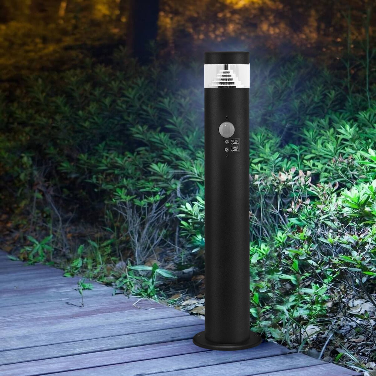 3W LED PIR Sensor Bollard Outdoor Garden Light Black Stainless Steel 6500K IP54 - Energy Light Bulbs - Free delivery on all orders