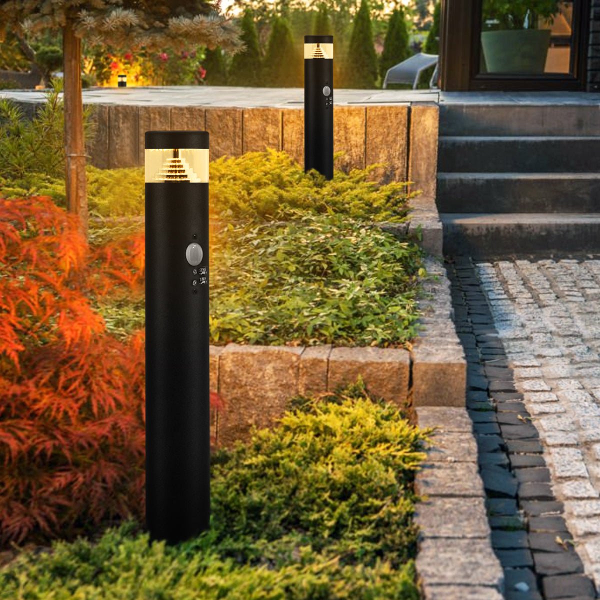 3W LED PIR Sensor Bollard Outdoor Garden Spike Light Black Stainless Steel 3000K IP54 - Energy Light Bulbs - Free delivery on all orders