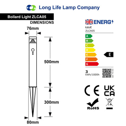 3W LED PIR Sensor Bollard Outdoor Garden Spike Light Black Stainless Steel 3000K IP54 - Energy Light Bulbs - Free delivery on all orders