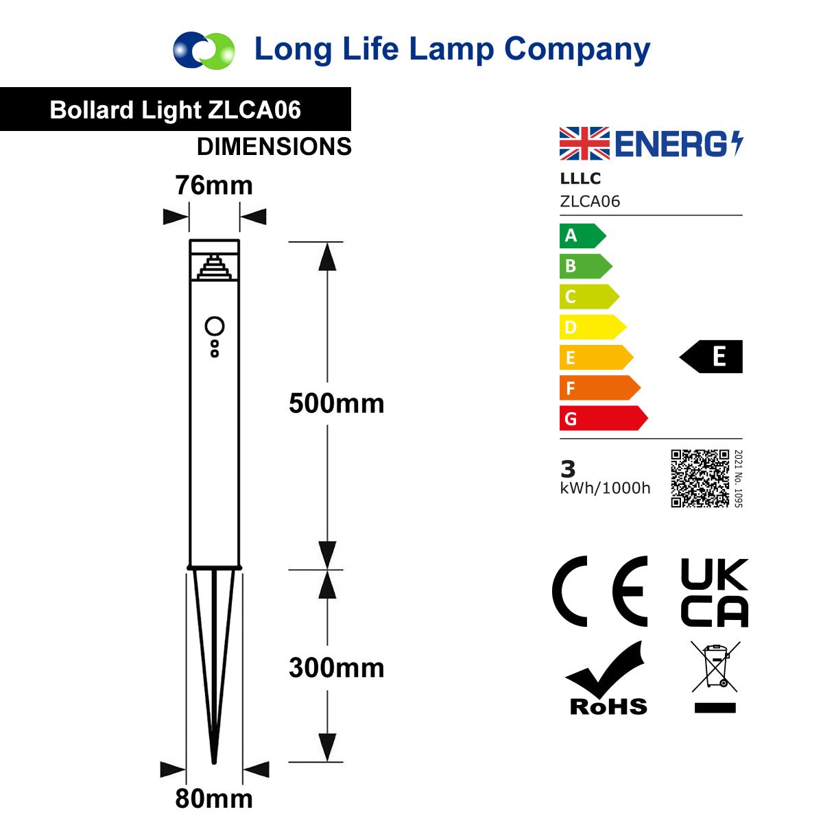 3W LED PIR Sensor Bollard Outdoor Garden Spike Light Black Stainless Steel 6500K IP54 - Energy Light Bulbs - Free delivery on all orders