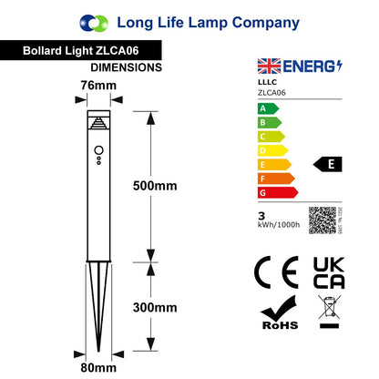 3W LED PIR Sensor Bollard Outdoor Garden Spike Light Black Stainless Steel 6500K IP54 - Energy Light Bulbs - Free delivery on all orders