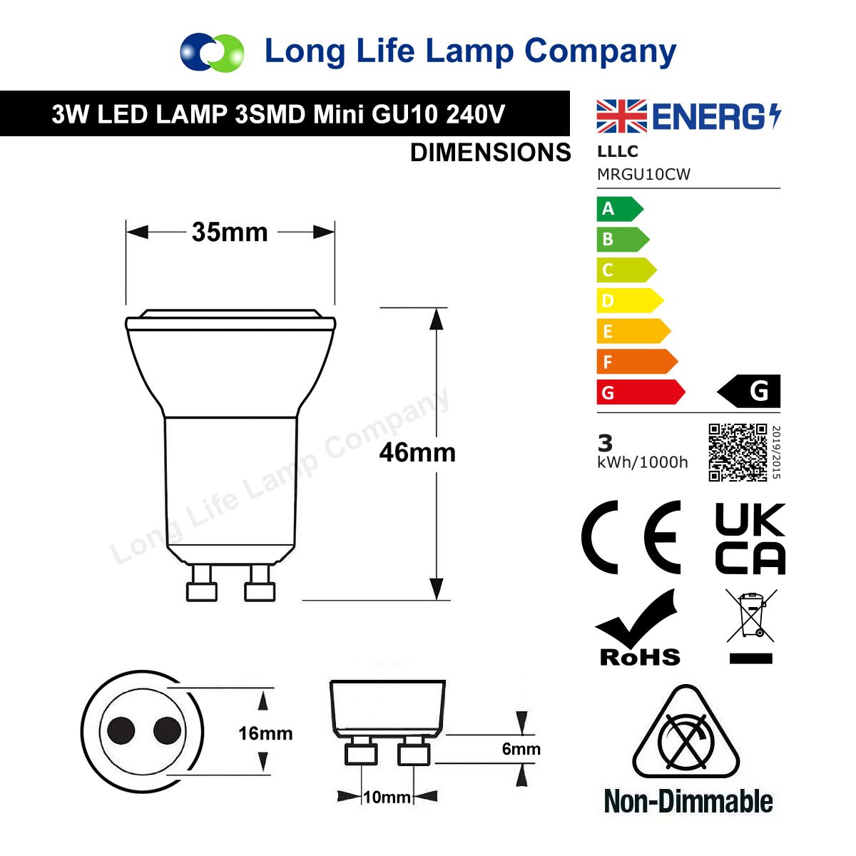3w LED Small Mini GU10 Spotlight Bulb Cool White - Energy Light Bulbs - Free delivery on all orders
