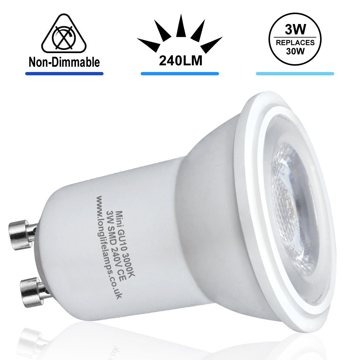 3w LED Small Mini GU10 Spotlight Bulb Warm White - Energy Light Bulbs - Free delivery on all orders