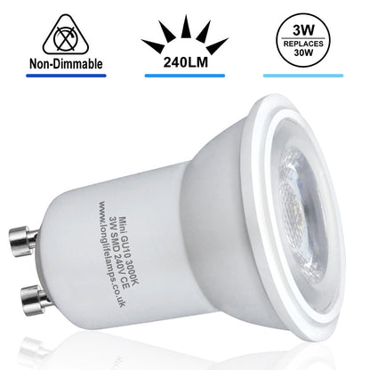 3w LED Small Mini GU10 Spotlight Bulb Warm White - Energy Light Bulbs - Free delivery on all orders