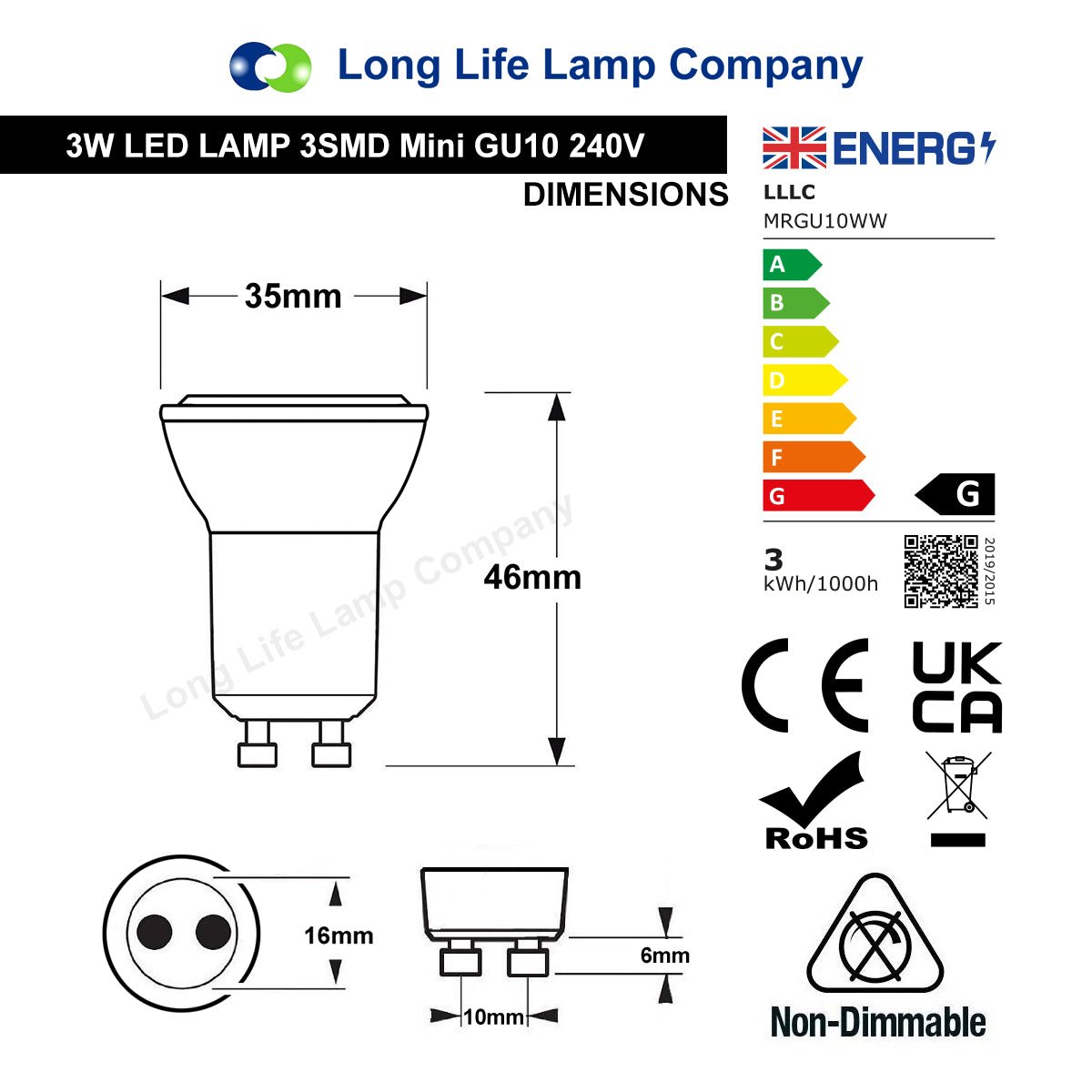 3w LED Small Mini GU10 Spotlight Bulb Warm White - Energy Light Bulbs - Free delivery on all orders