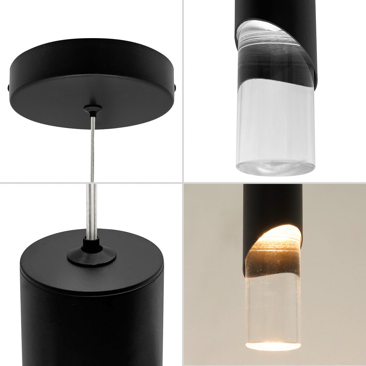 3W Matt Black LED Tube Ceiling Pendant Light 3000K K452 - Free delivery on all orders