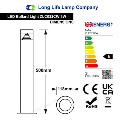 3w Modern LED Bollard Garden Lamp Post Cool White - Energy Light Bulbs - Free delivery on all orders