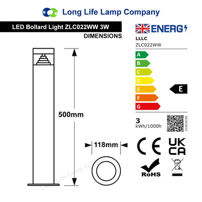 3w Modern LED Bollard Garden Lamp Post Warm White - Energy Light Bulbs - Free delivery on all orders