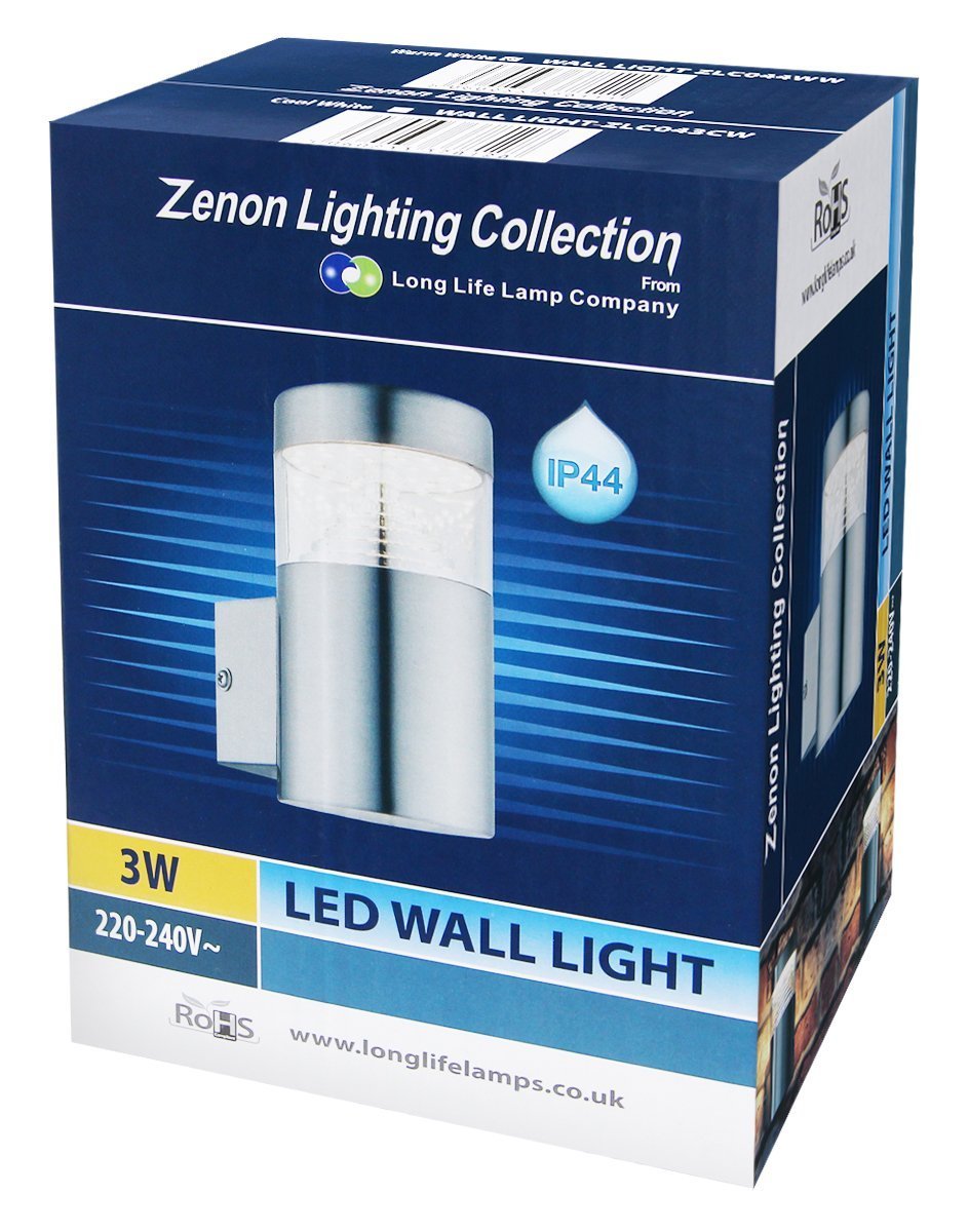 3w Modern LED Outdoor Garden Wall Light Stainless Steel IP44 Warm White - Energy Light Bulbs - Free delivery on all orders