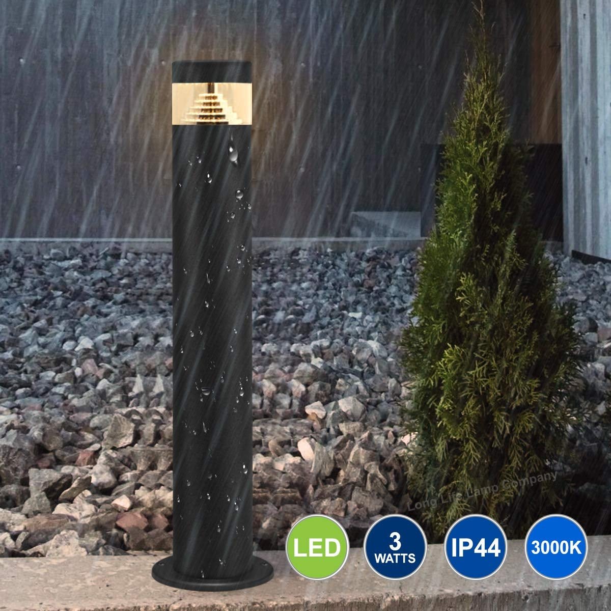 3w Modern Outdoor LED Warm White Bollard Light Stainless Steel Black Finish - Energy Light Bulbs - Free delivery on all orders