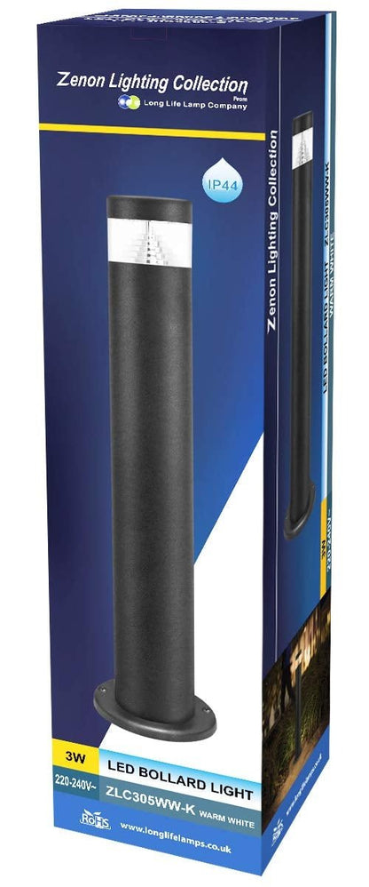 3w Modern Outdoor LED Warm White Bollard Light Stainless Steel Black Finish - Energy Light Bulbs - Free delivery on all orders