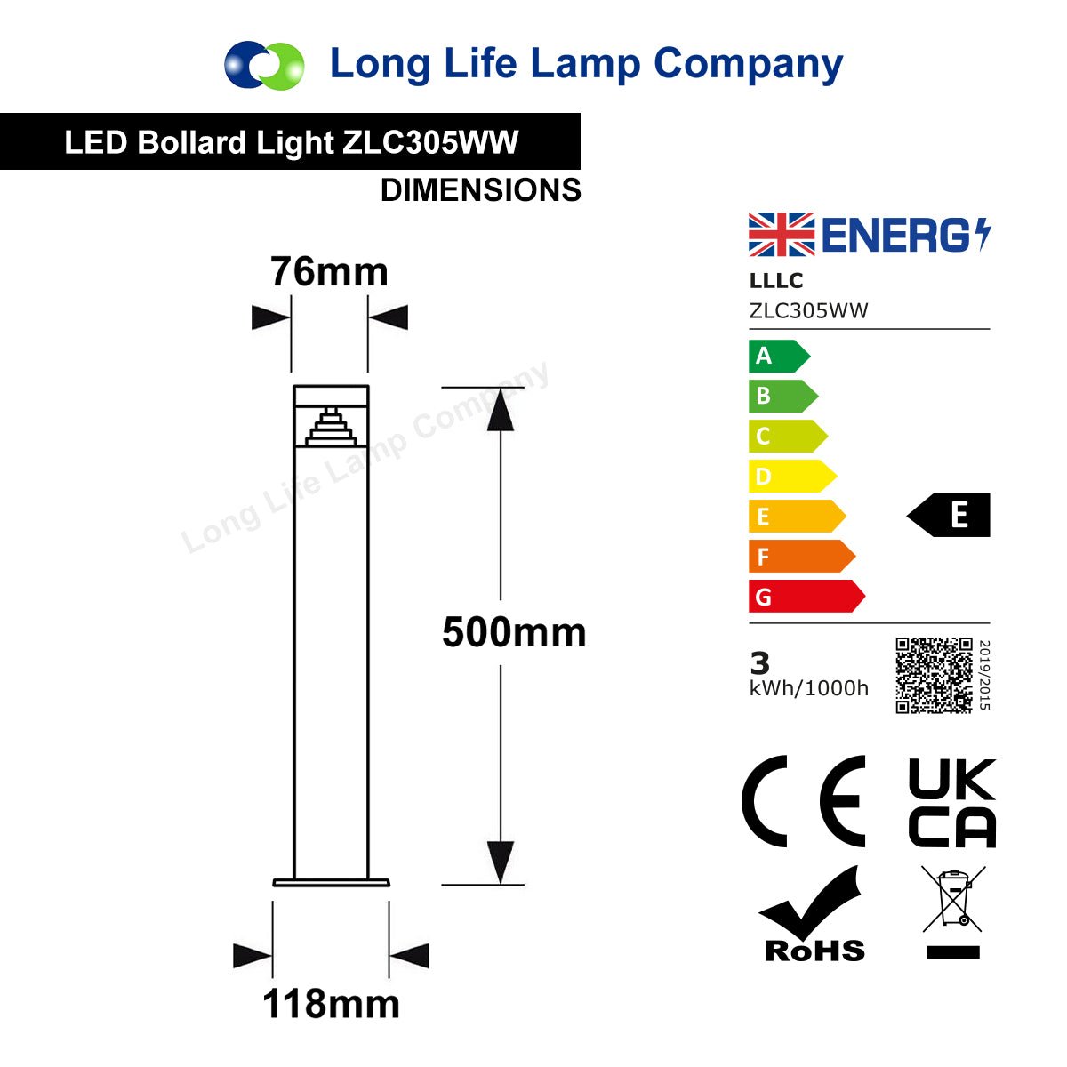 3w Modern Outdoor LED Warm White Bollard Light Stainless Steel Black Finish - Energy Light Bulbs - Free delivery on all orders