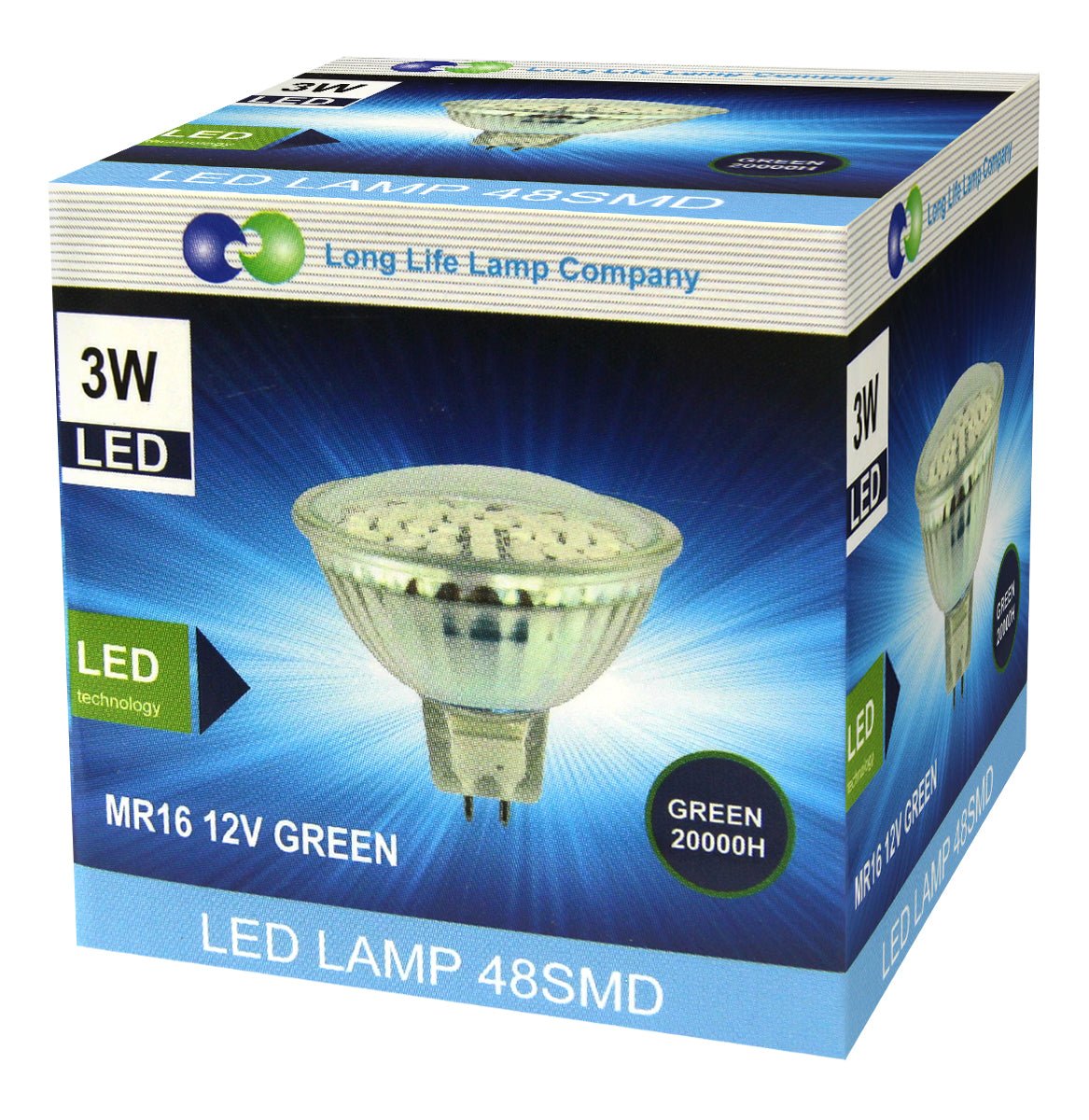 3w MR16 LED Green Low Voltage Spot light Bulb 12v - Energy Light Bulbs - Free delivery on all orders