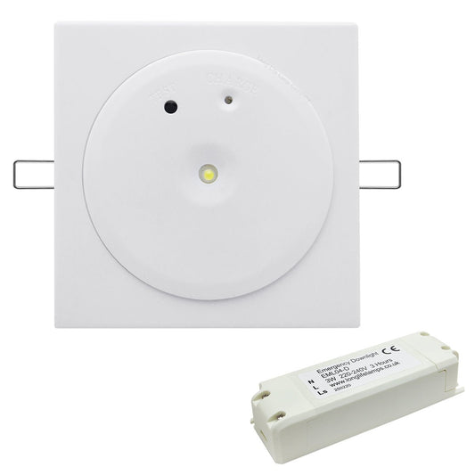 3w Recessed LED Emergency Ceiling Light Square Ultraslim Panel Maintained or Non - Maintained 180 Minutes EML04 - Energy Light Bulbs - Free delivery on all orders