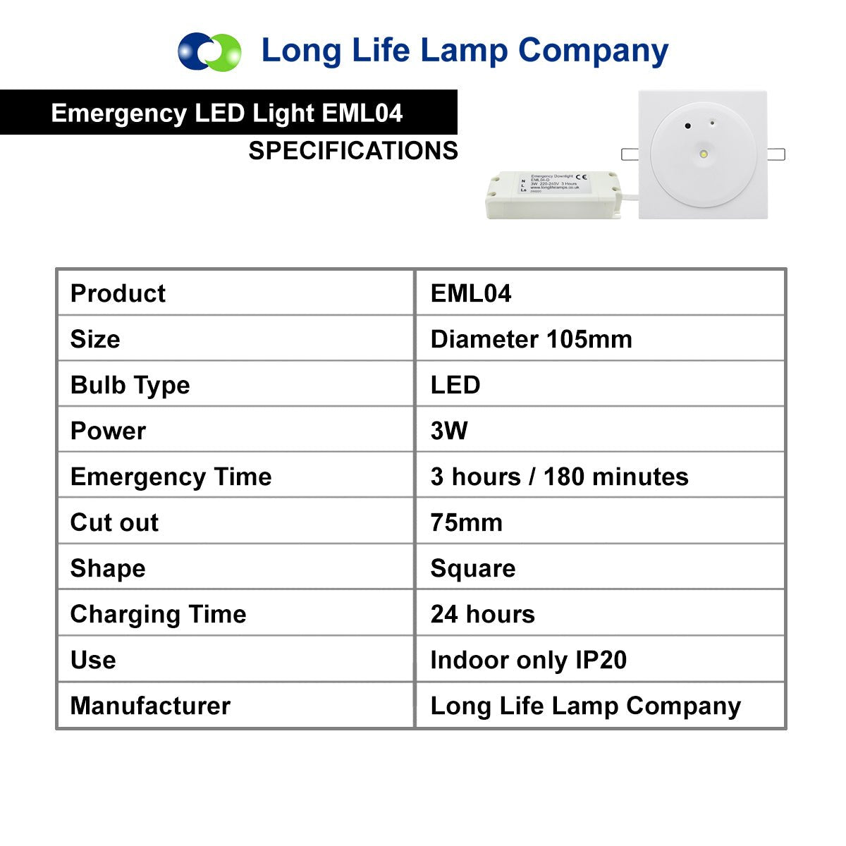 3w Recessed LED Emergency Ceiling Light Square Ultraslim Panel Maintained or Non - Maintained 180 Minutes EML04 - Energy Light Bulbs - Free delivery on all orders