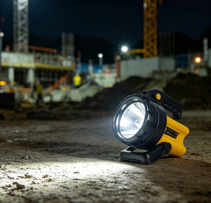 Durable rechargeable spotlight torch for camping, workshops and security patrols