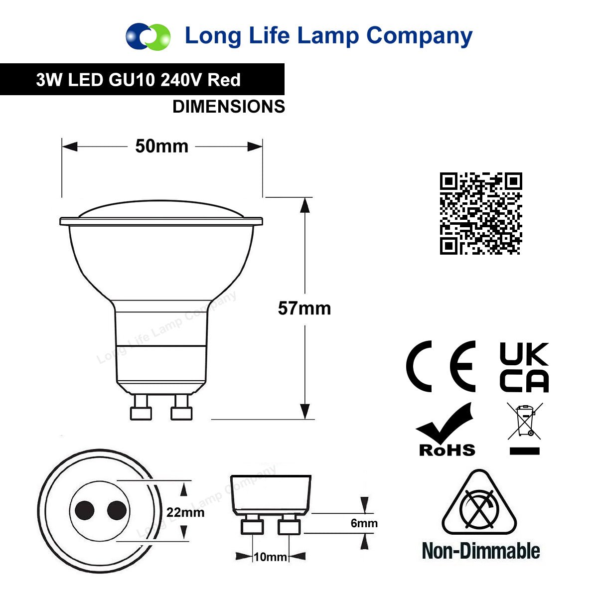 3w Red GU10 LED Colour Light Bulb - Energy Light Bulbs - Free delivery on all orders