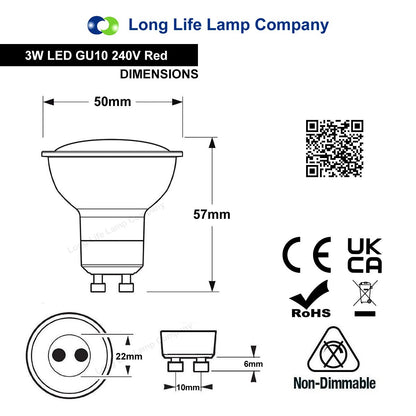 3w Red GU10 LED Colour Light Bulb - Energy Light Bulbs - Free delivery on all orders