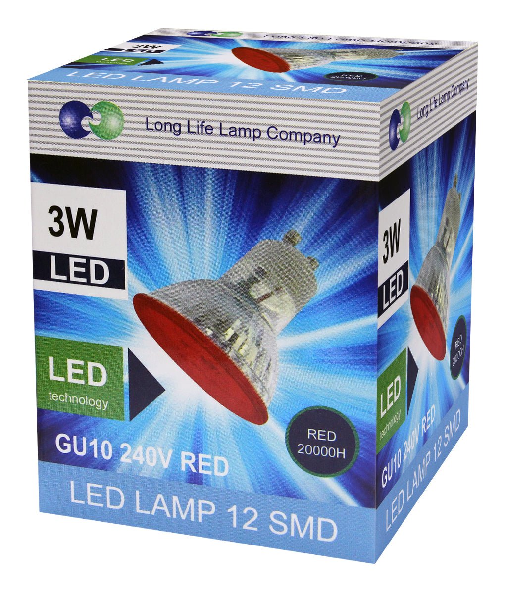 3w Red GU10 LED Colour Light Bulb - Energy Light Bulbs - Free delivery on all orders