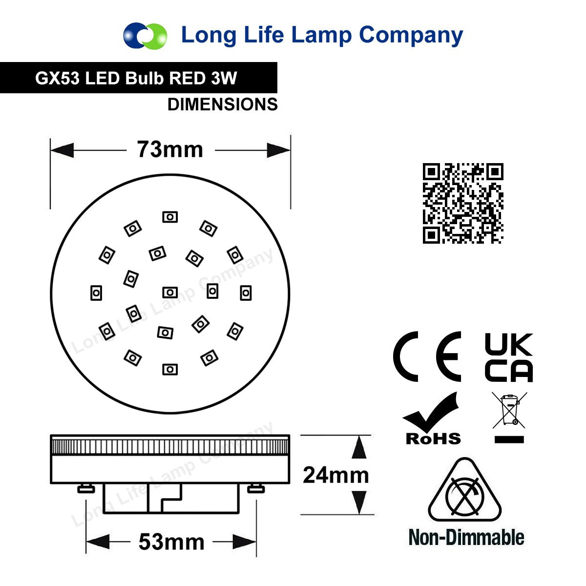 3W RED GX53 LED Light Bulb Replacement for CFL Round - Free delivery on all orders