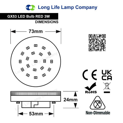 3W RED GX53 LED Light Bulb Replacement for CFL Round - Free delivery on all orders