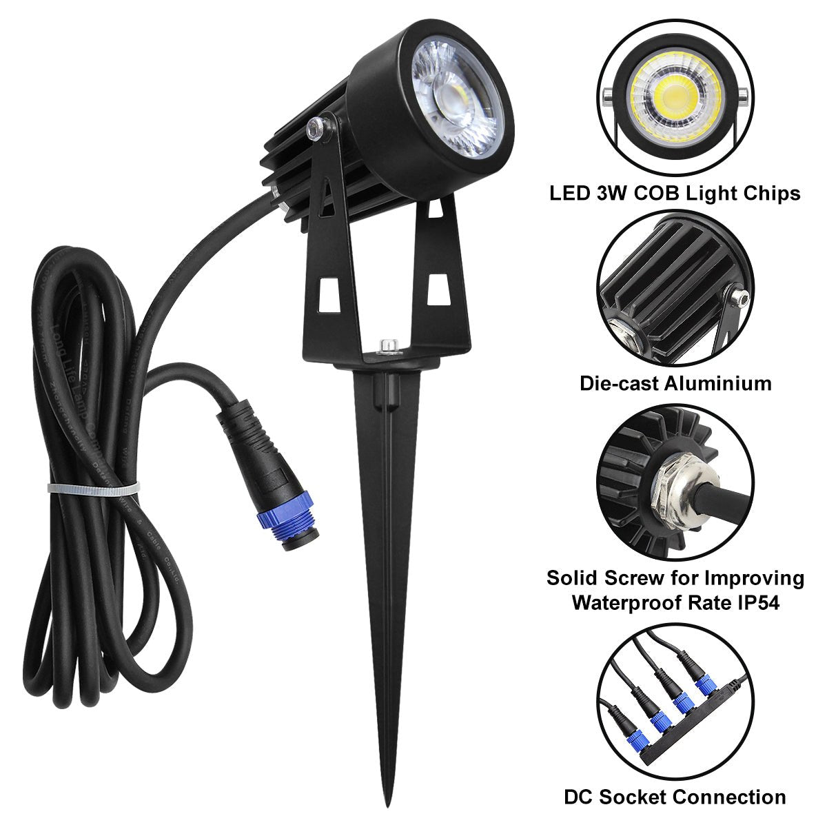 4 Pack Outdoor Garden LED Spike Lights Cool White 12v Low Voltage - Energy Light Bulbs - Free delivery on all orders