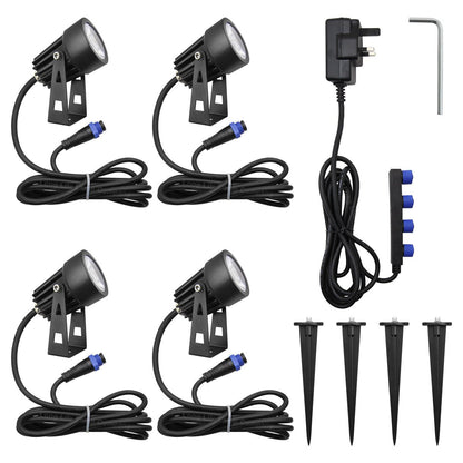4 Pack Outdoor Garden LED Spike Lights Cool White 12v Low Voltage - Energy Light Bulbs - Free delivery on all orders