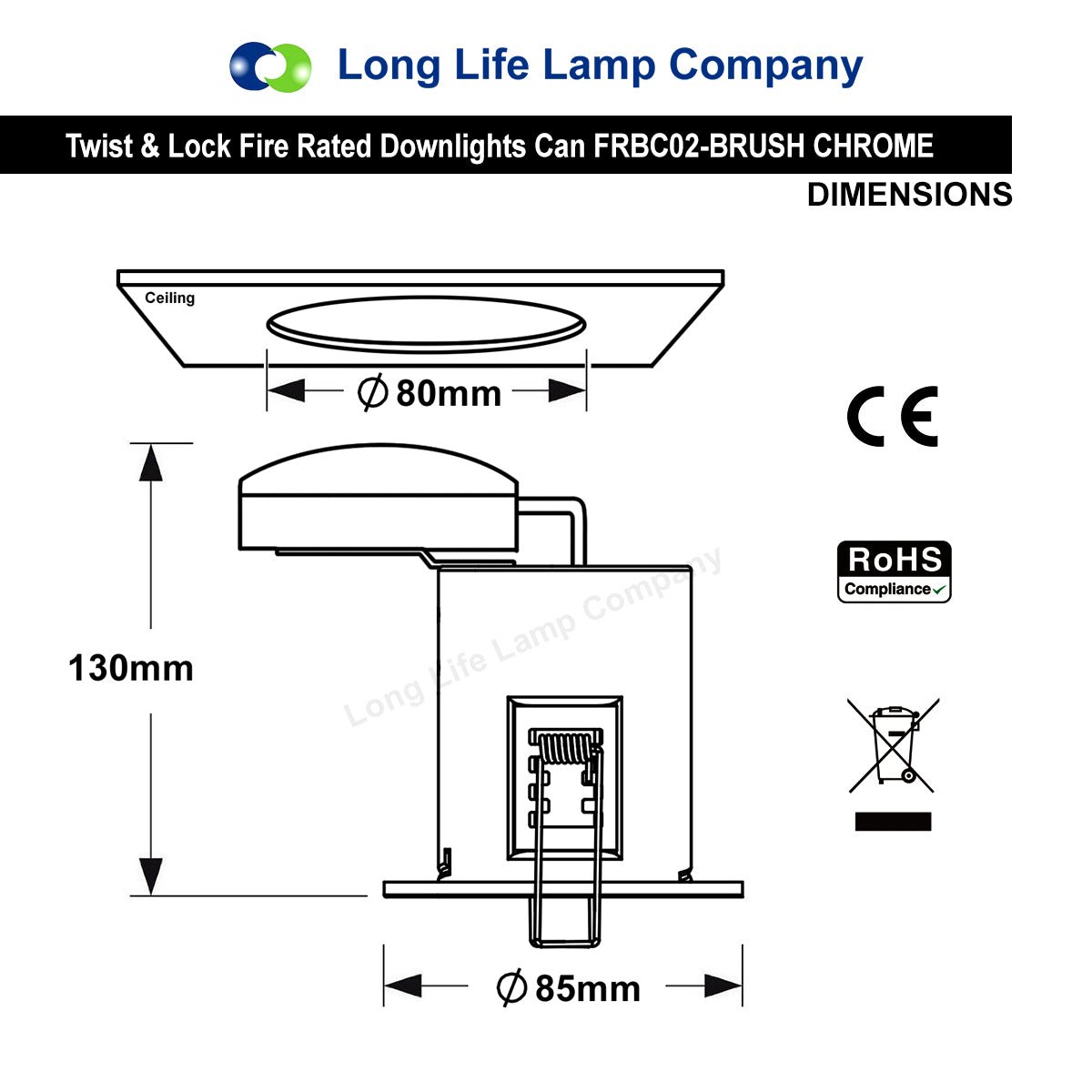 4 pack White or Brush Chrome or Black Fixed Fire Rated Downlight - Energy Light Bulbs - Free delivery on all orders