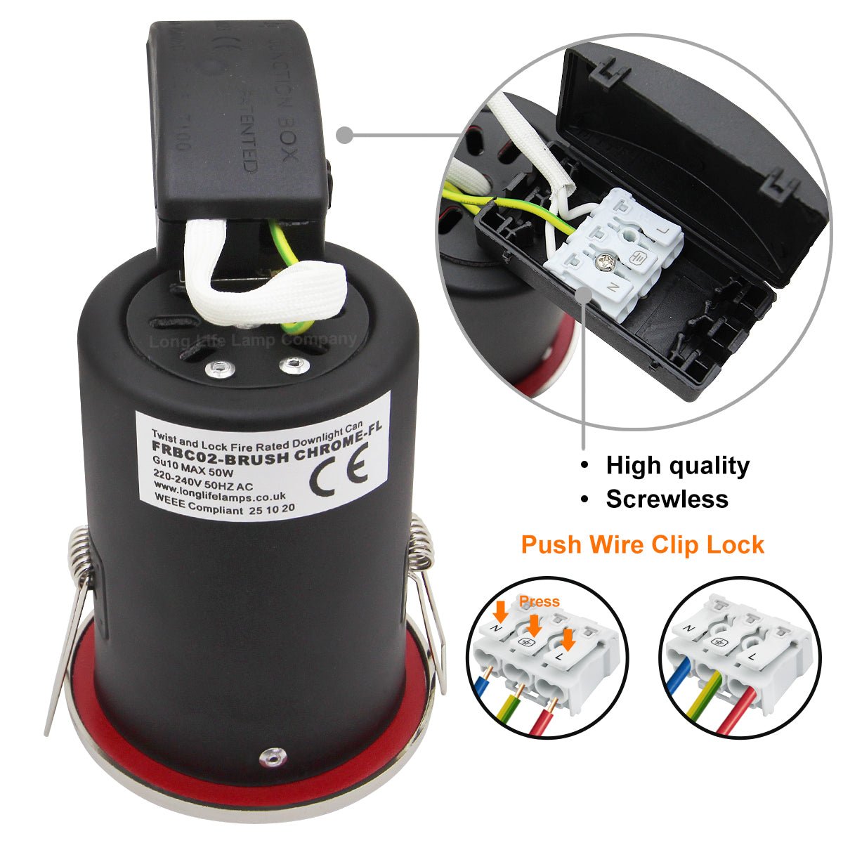 4 pack White or Brush Chrome or Black Fixed Fire Rated Downlight - Energy Light Bulbs - Free delivery on all orders