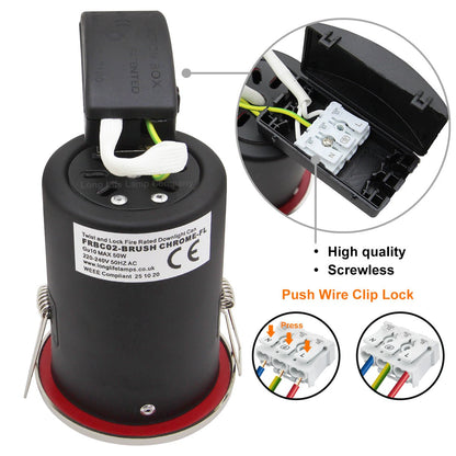 4 pack White or Brush Chrome or Black Fixed Fire Rated Downlight - Energy Light Bulbs - Free delivery on all orders