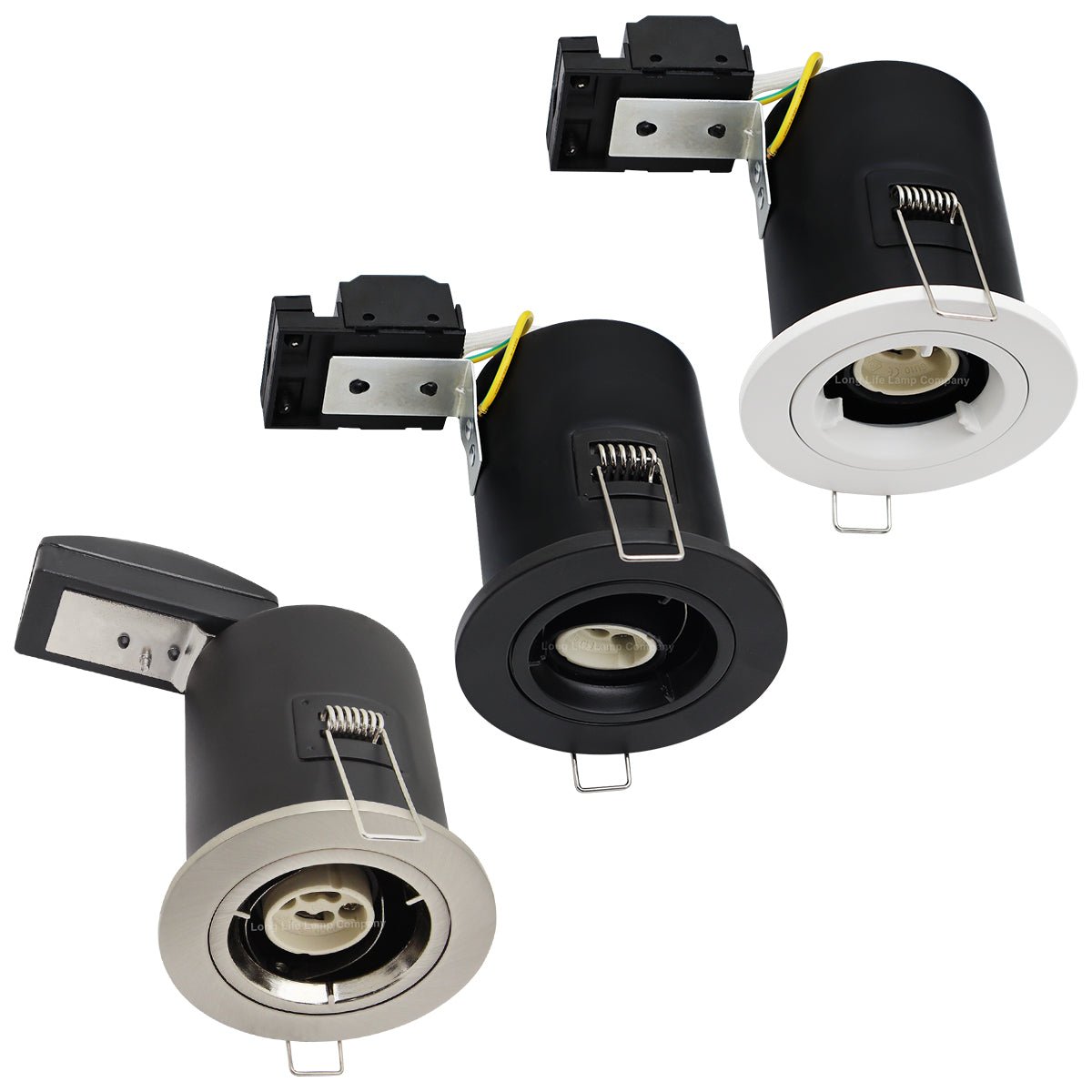 4 pack White or Brush Chrome or Black Fixed Fire Rated Downlight - Energy Light Bulbs - Free delivery on all orders