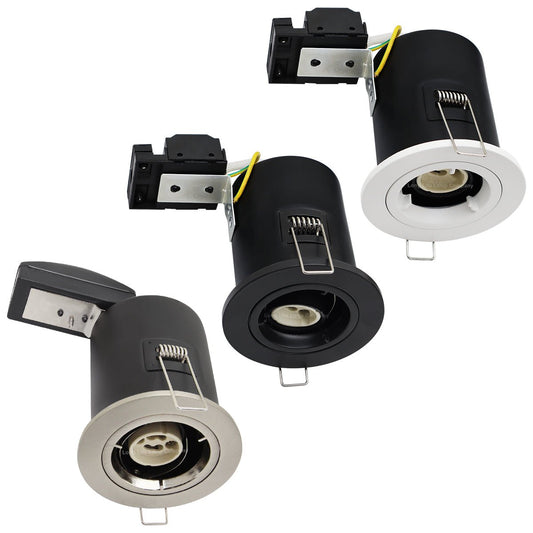 4 pack White or Brush Chrome or Black Fixed Fire Rated Downlight - Energy Light Bulbs - Free delivery on all orders