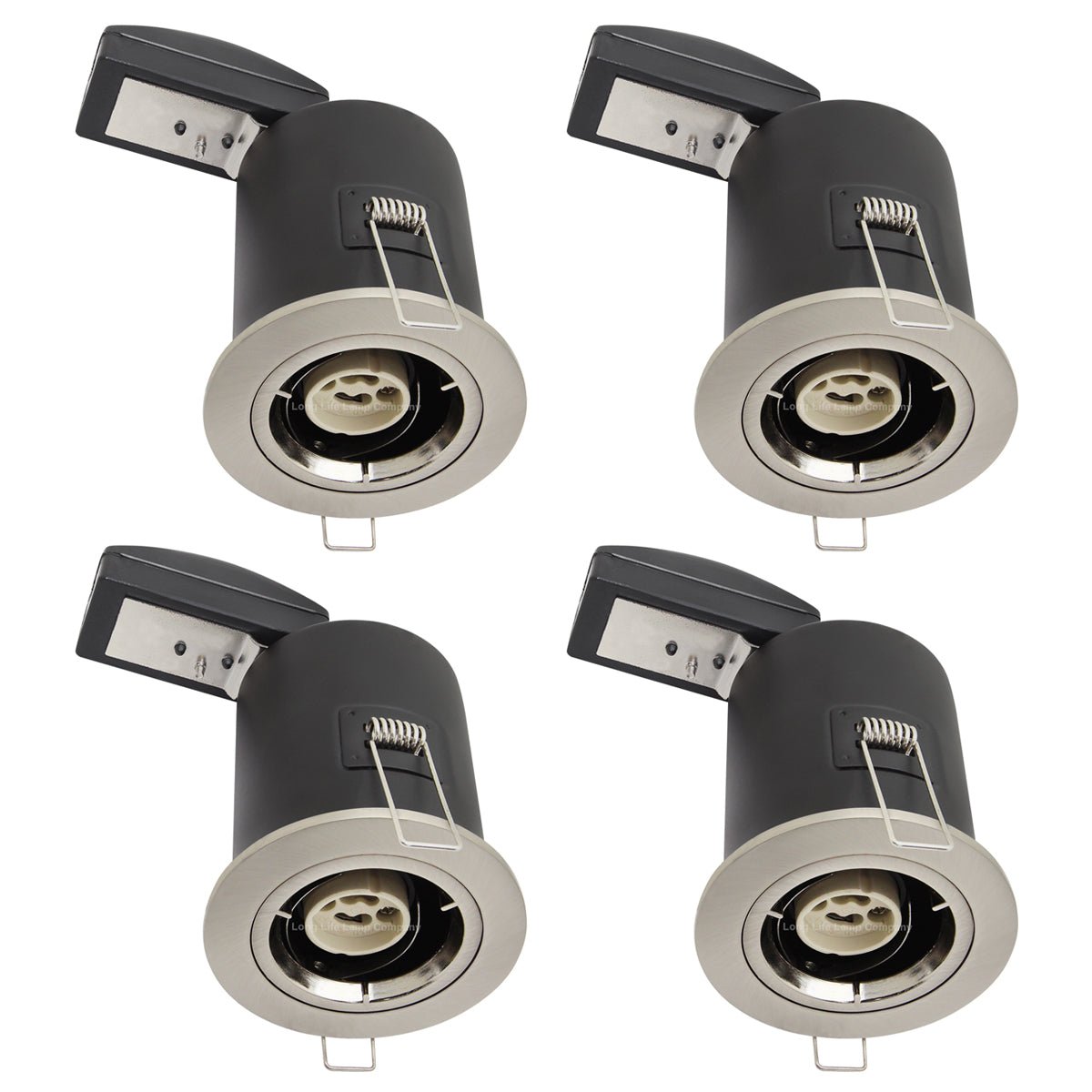 4 pack White or Brush Chrome or Black Fixed Fire Rated Downlight - Energy Light Bulbs - Free delivery on all orders