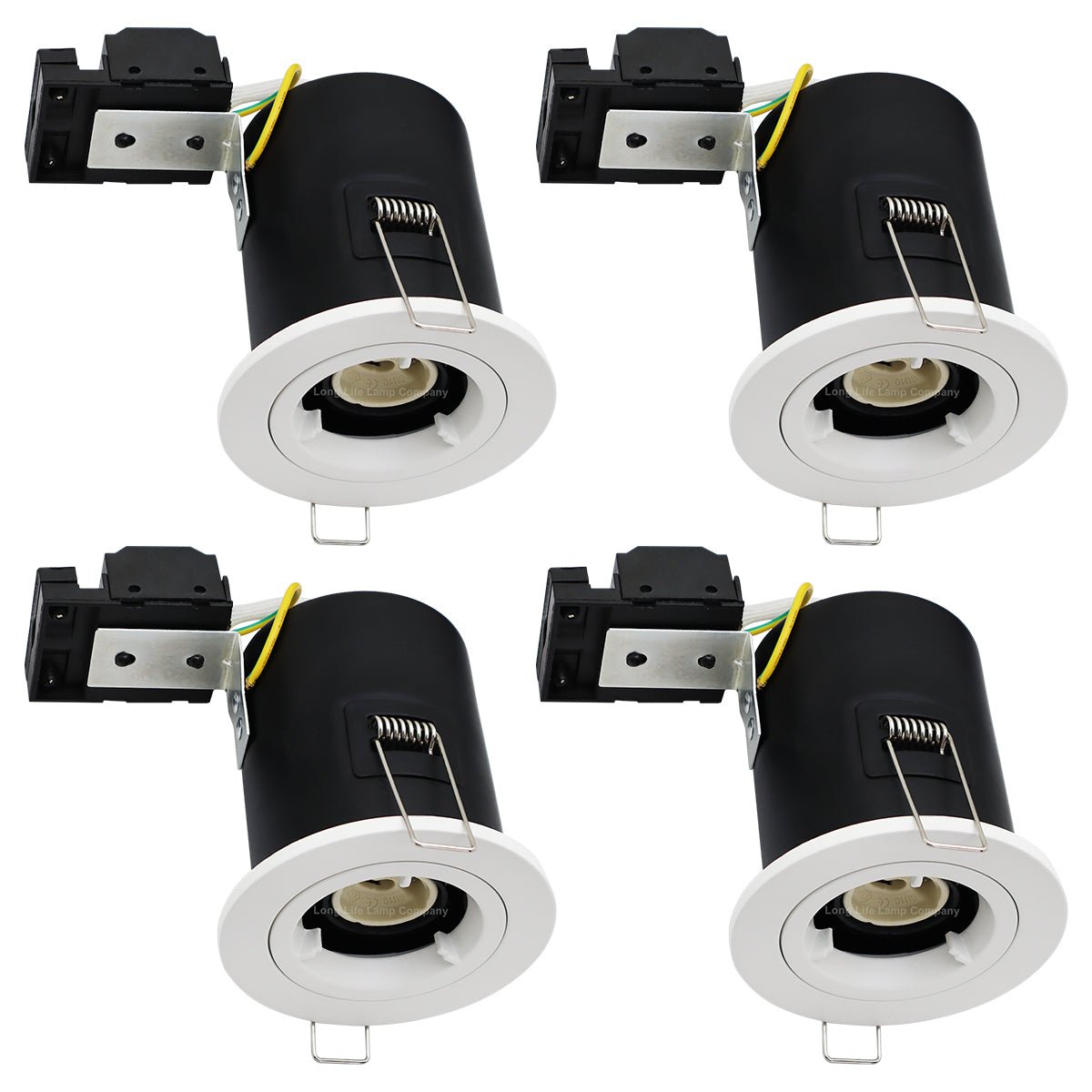4 pack White or Brush Chrome or Black Fixed Fire Rated Downlight - Energy Light Bulbs - Free delivery on all orders