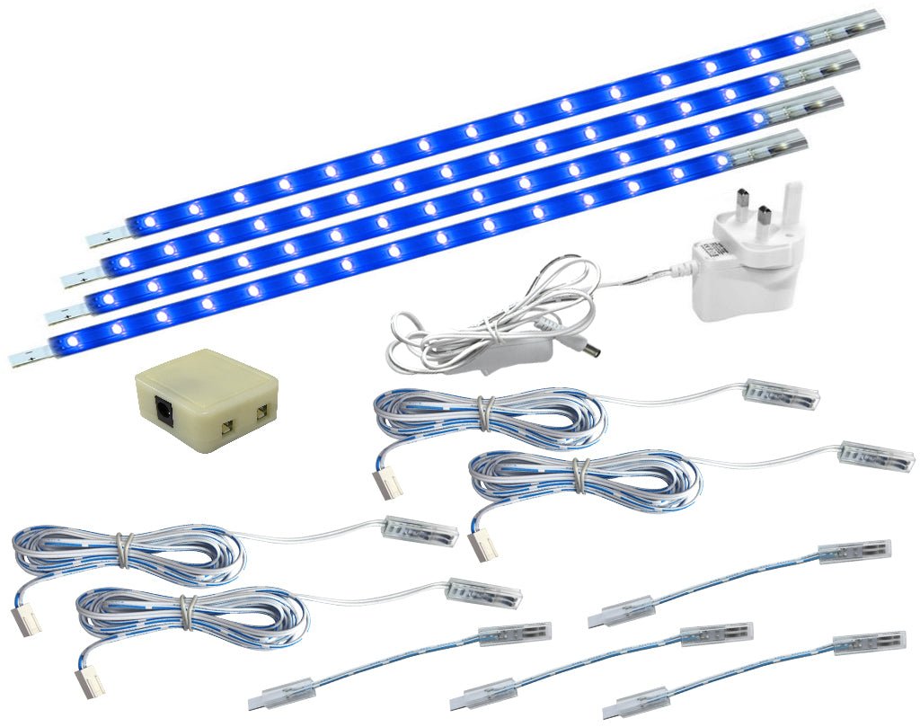4 x 30cm Plug In LED Beautiful BLUE Under Kitchen Cupboard Cabinet Strip Light - Energy Light Bulbs - Free delivery on all orders