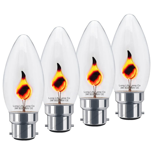 4 x 3w Flicker Flame Candle Light Bulb B22 Bayonet - Energy Light Bulbs - Free delivery on all orders