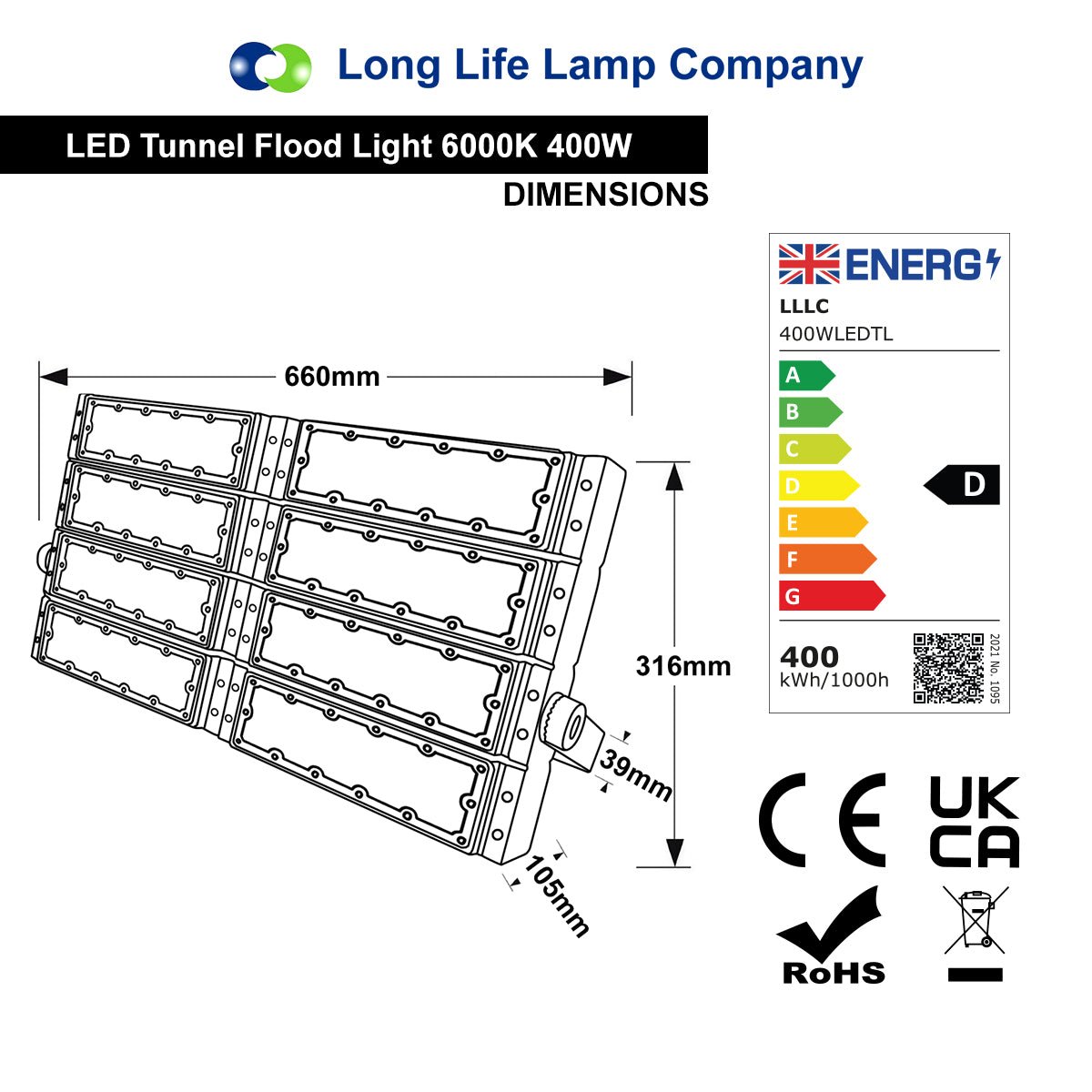 400w LED Tunnel Light High Lumen Flood Lights IP67 6000k 8 Block - Energy Light Bulbs - Free delivery on all orders