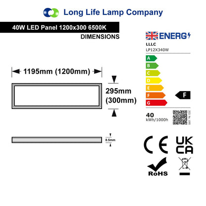 40w 1200 x 300 Ceiling Suspended Recessed LED Panel White Light Office Lighting - Energy Light Bulbs - Free delivery on all orders