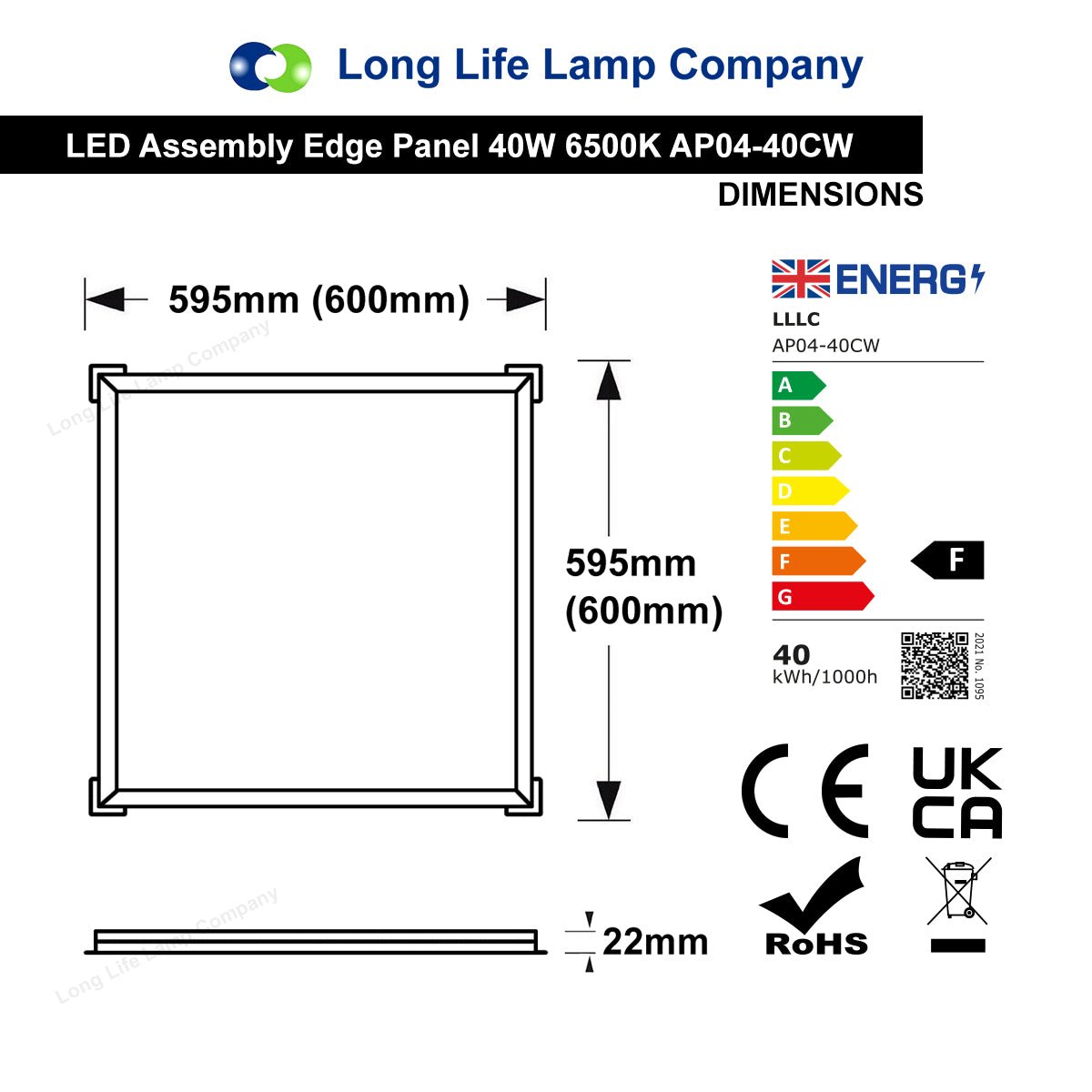 40w Ceiling Edge Lit LED Panel 600 x 600 Recessed Border Frame Light 6500K - Energy Light Bulbs - Free delivery on all orders