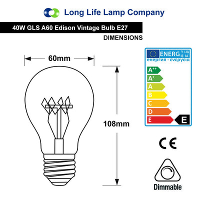 40w GLS Quad Loop Filament Vintage Cage Edison Screw E27 Screw Bulb - Energy Light Bulbs - Free delivery on all orders