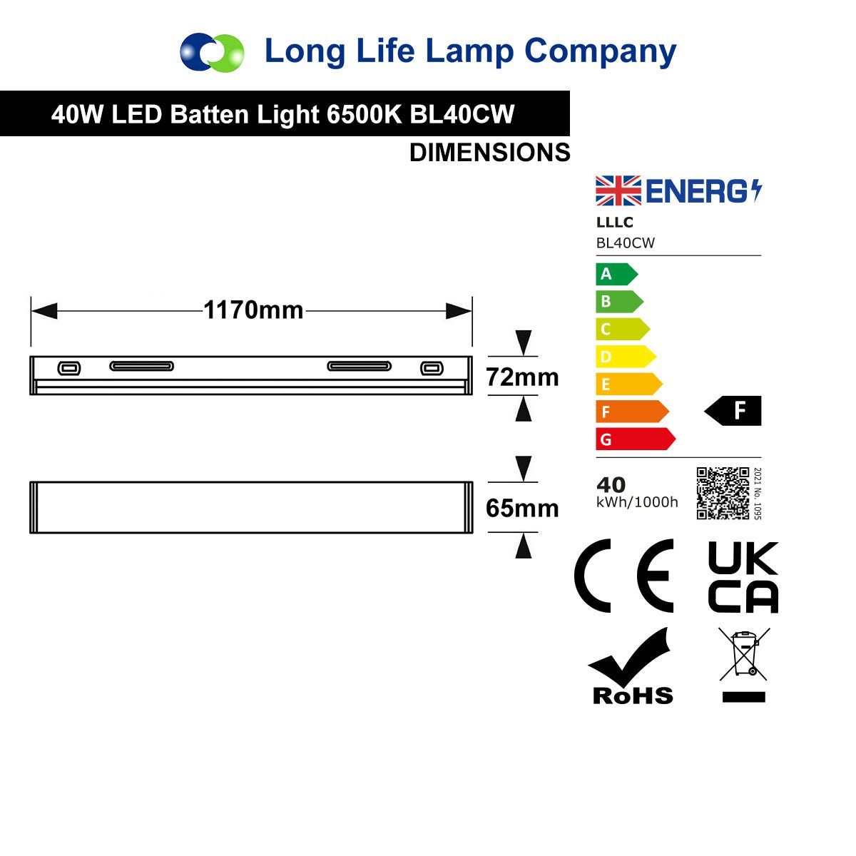 40W LED Ceiling Batten Light 4ft Cool White 6500K Replacement Fitting - Energy Light Bulbs - Free delivery on all orders
