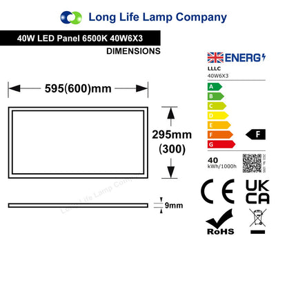 40w Recessed LED Panel 300 x 600 Ceiling Light Cool White 6500K Super Bright - Energy Light Bulbs - Free delivery on all orders