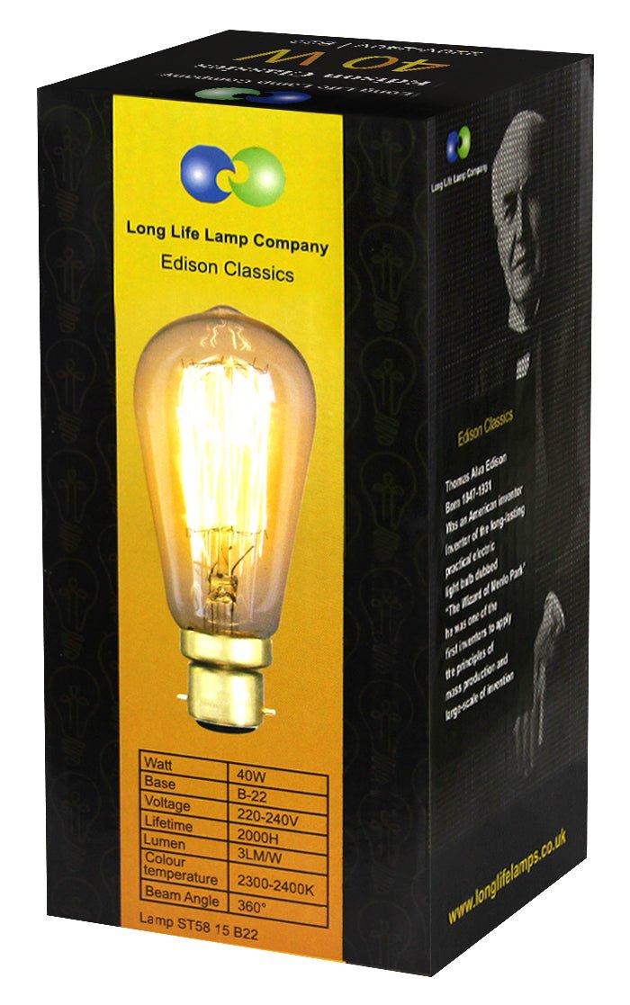 40w Squirrel Cage Vintage Edison Style B22 Bayonet Bulb ST58 - Energy Light Bulbs - Free delivery on all orders
