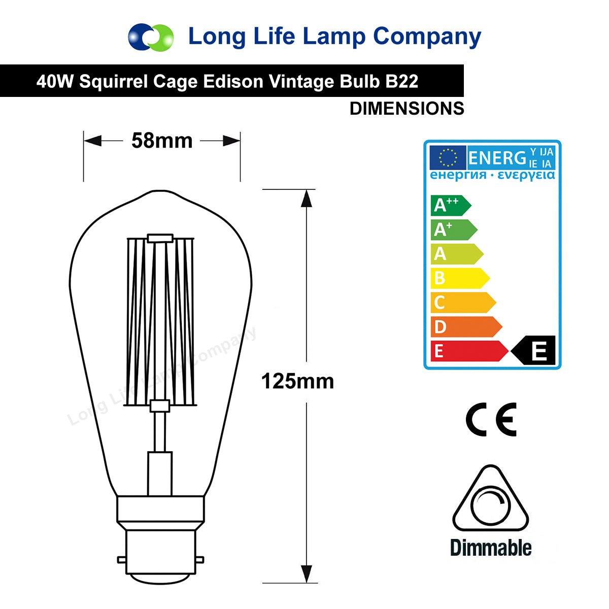 40w Squirrel Cage Vintage Edison Style B22 Bayonet Bulb ST58 - Energy Light Bulbs - Free delivery on all orders