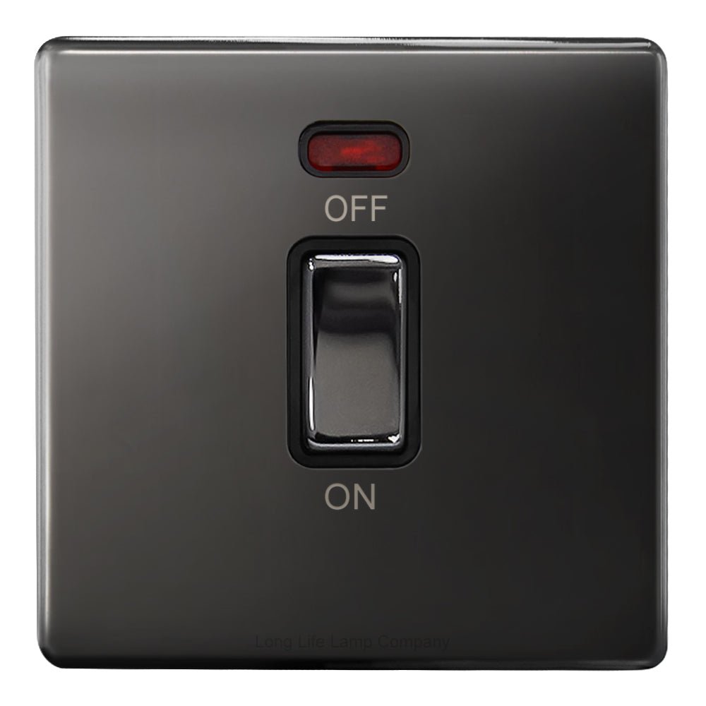 45Amp Cooker Switch Neon Indicator Double Pole Black Nickel Screwless Plate - Energy Light Bulbs - Free delivery on all orders
