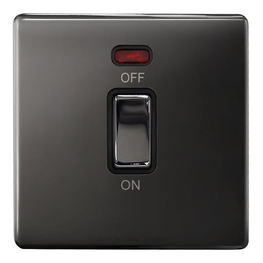45Amp Cooker Switch Neon Indicator Double Pole Black Nickel Screwless Plate - Energy Light Bulbs - Free delivery on all orders